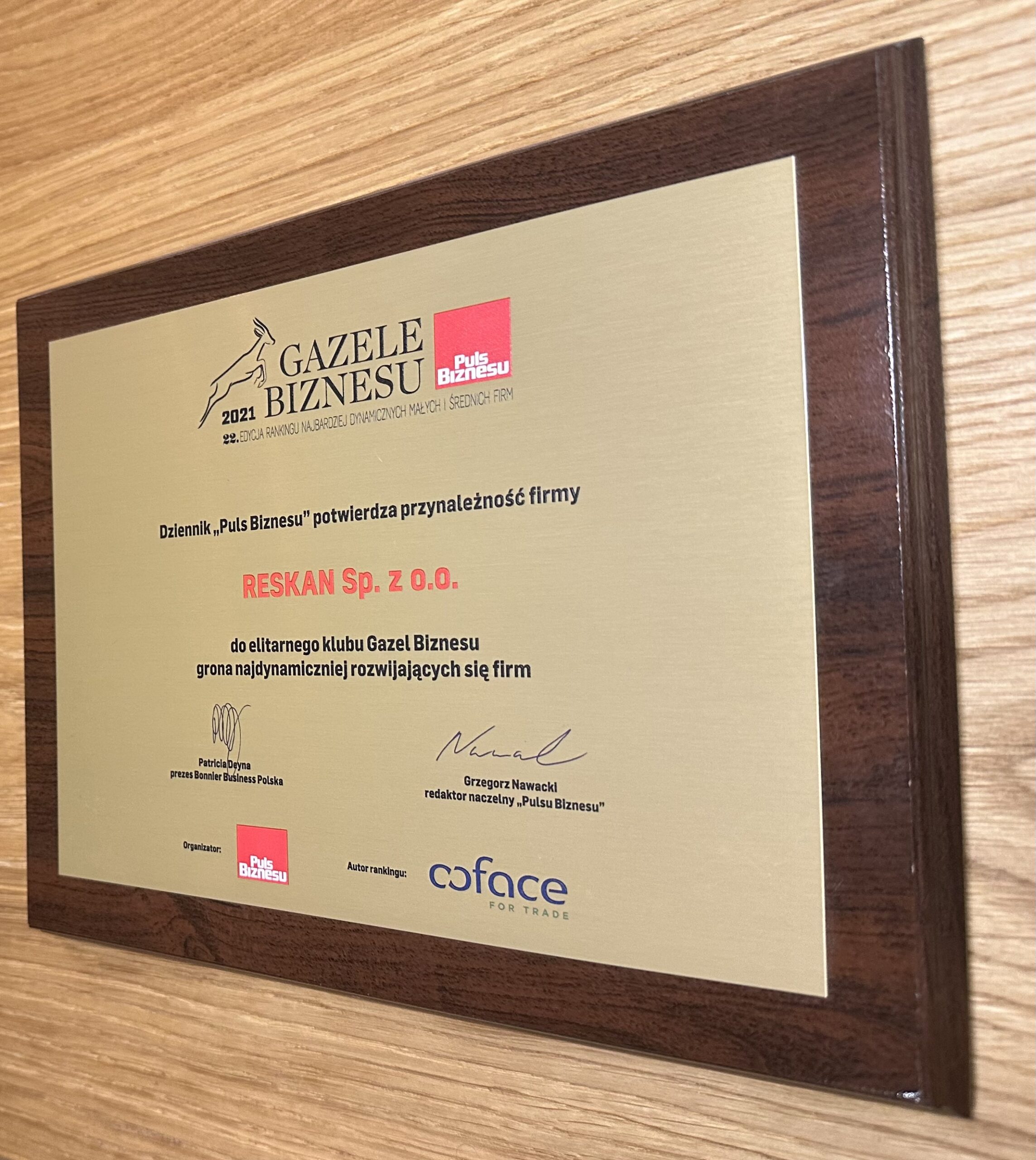 RESKAN Sp. z o.o. Gazelą Biznesu 2021